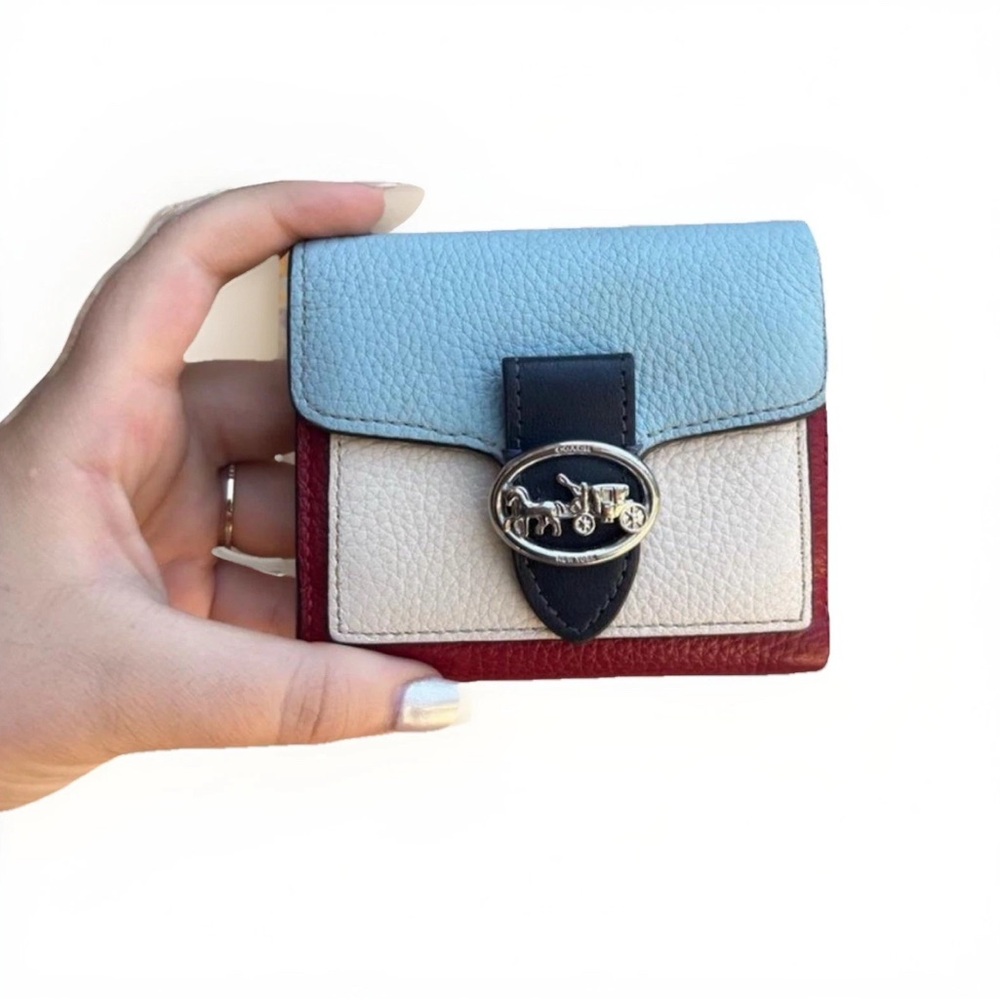Coach Georgie Wallet, Color Blocked Signature, Powder Blue/Burgundy/Chalk/Black